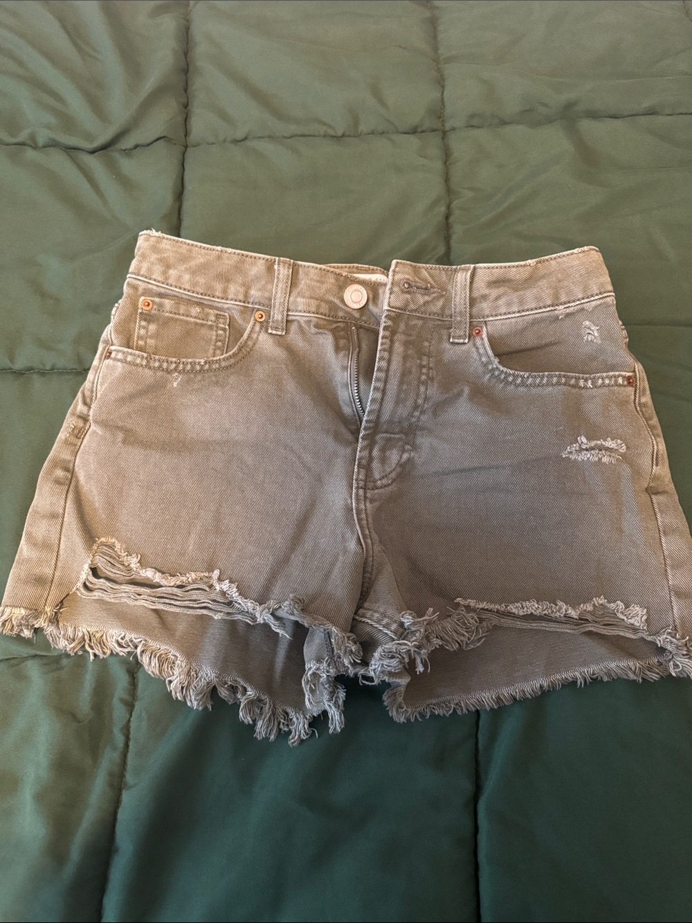 Frayed Olive Green Denim Cutoff Shorts